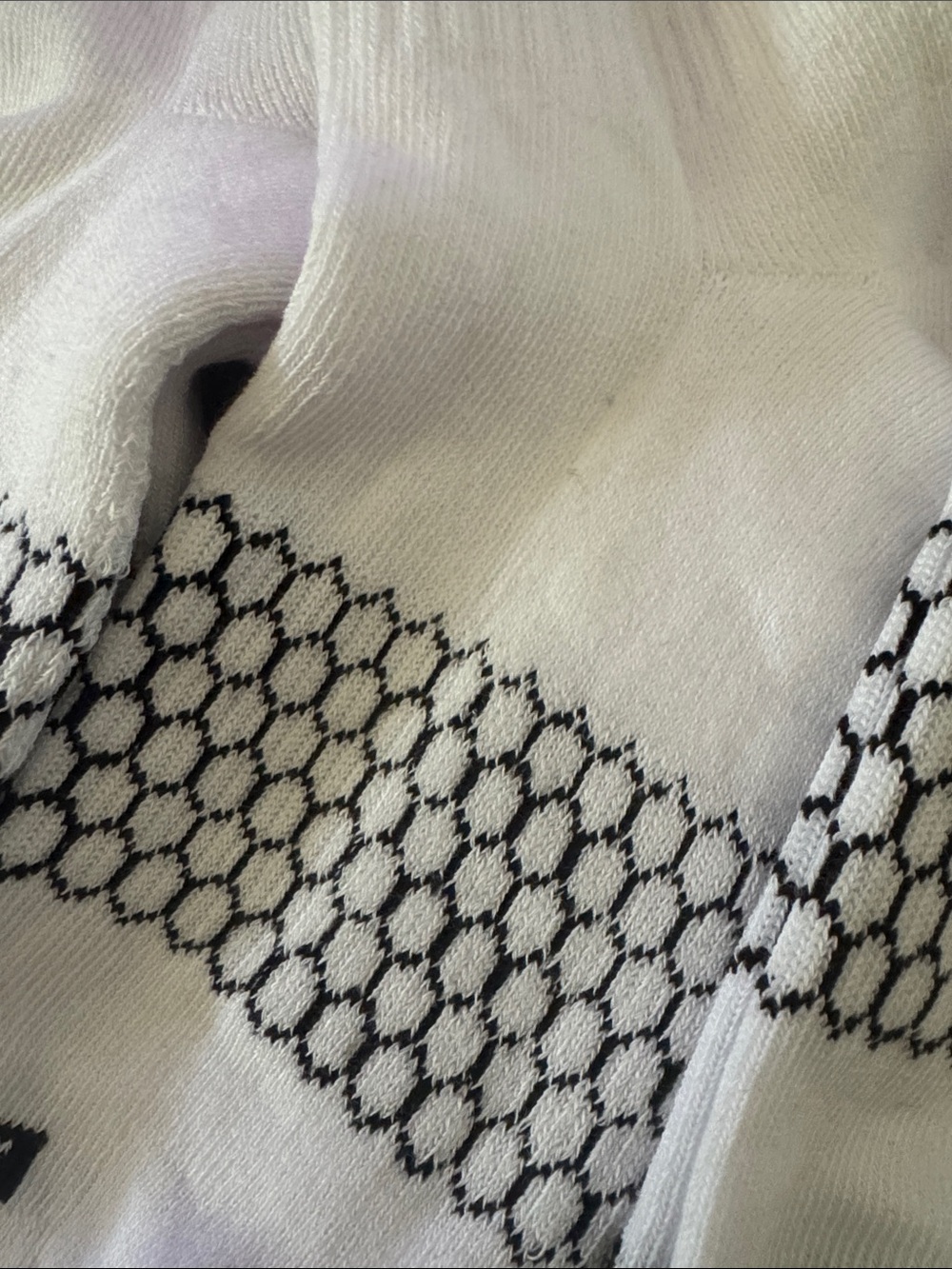 Bombas Unisex White Athletic Crew Socks with Black Honeycomb Pattern - Picture 2 of 4